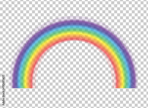 Rainbow icon isolated on transparent background. Spectrum fantasy pattern. Vector realistic translucent sky rainbow template.