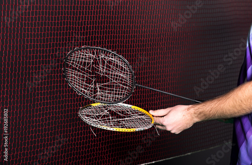 badminton equipment, Shuttlecock on badminton racket      © wip-studio