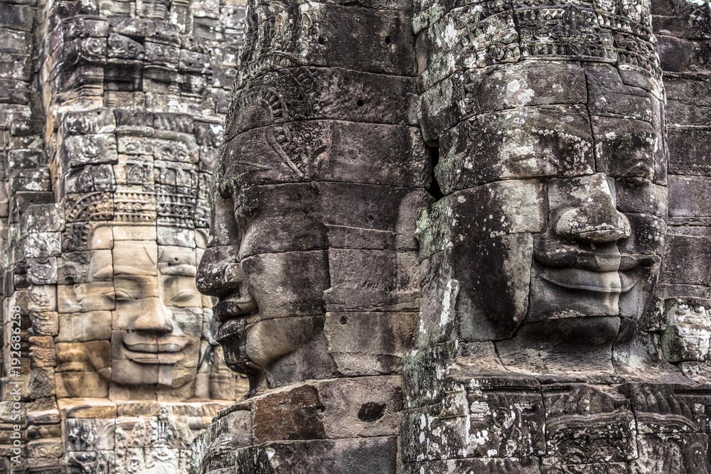 Bayon temple smiling buddha face Angkor Wat Siem Reap Cambodia South East Asia travel