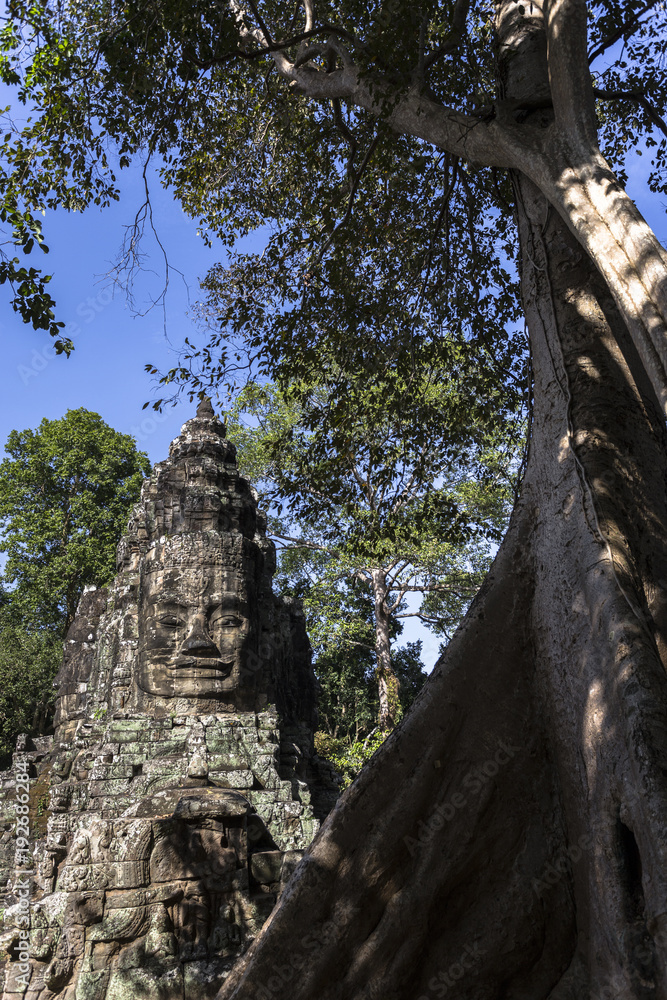 Bayon temple smiling buddha face Angkor Wat Siem Reap Cambodia South East Asia travel