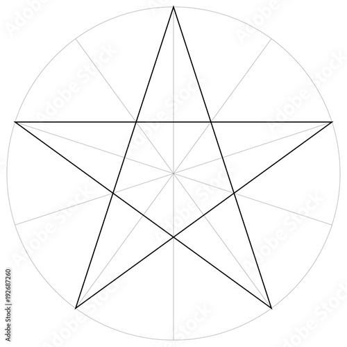 correct form shape template geometric shape of the pentagram five pointed star, vector drawing the pentagram in a circle by sector, template