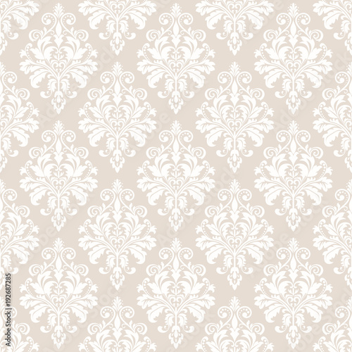 Wallpaper in the style of Baroque. A seamless vector background. White and pink floral ornament. Graphic vector pattern