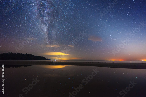core of milky way galaxy and starry night sky at kudat, Sabah Malaysia. image contain soft focus, blur and noise due to long expose and high iso.