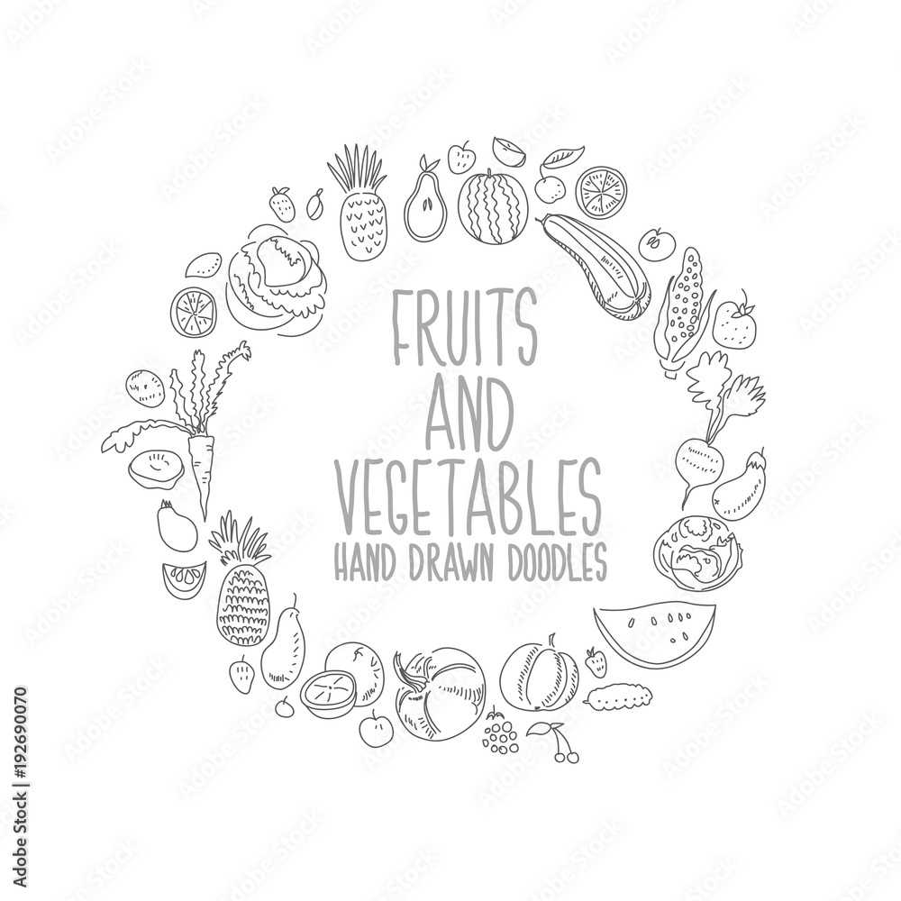 Hand drawn vegetables doodle sketch on white. Hand drawn vegetables doodle sketch on white.