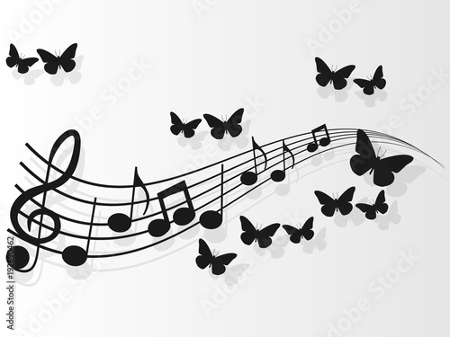 Vector image design music covers with music notes and butterflies.