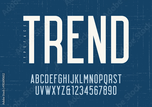 Vector sans serif condensed regular type, letters and numbers, alphabet, font, typography. Global swatches