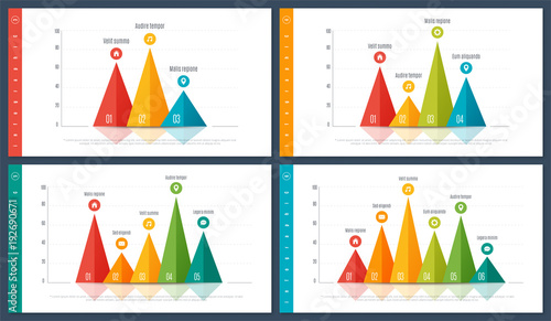 Infographic bar chart templates with 3 4 5 6 options. Vector designs for presentations, reports, layouts, projects. Global swatches.