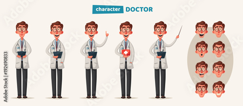 Smart doctor. Funny character design. Cartoon vector illustration