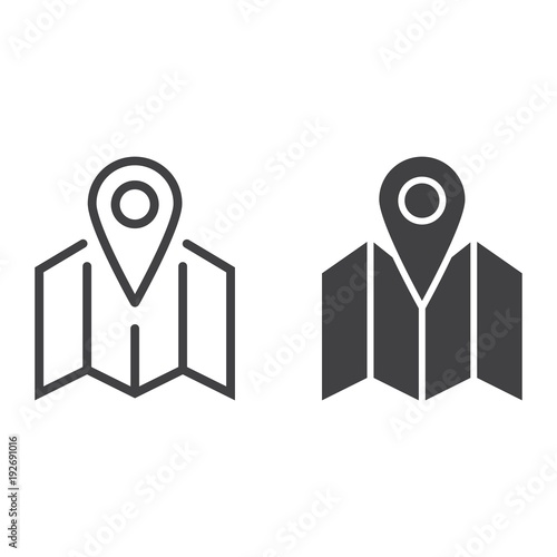 Pinpoint on map line and glyph icon, geolocation and navigation, gps sign vector graphics, a linear pattern on a white background, eps 10.
