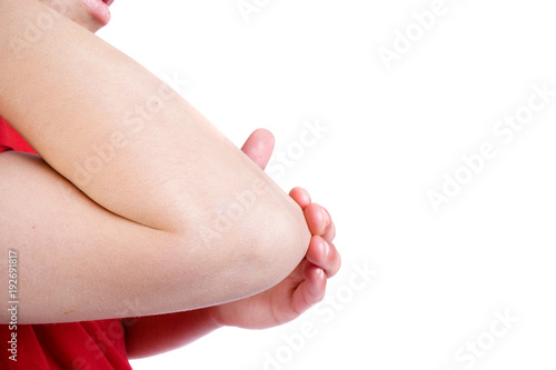 Photography Young caucasian teenage boy who has hurt his elbow