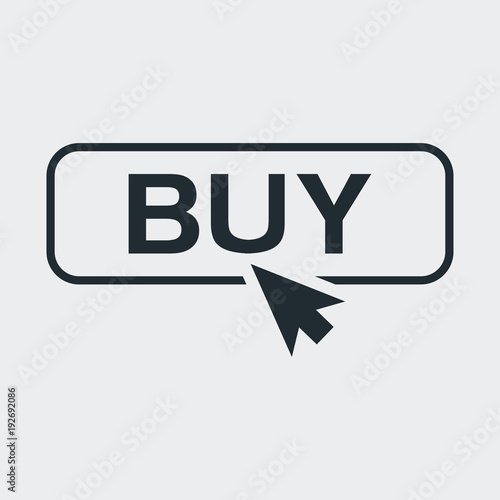 Icono plano puntero en banner BUY en fondo gris