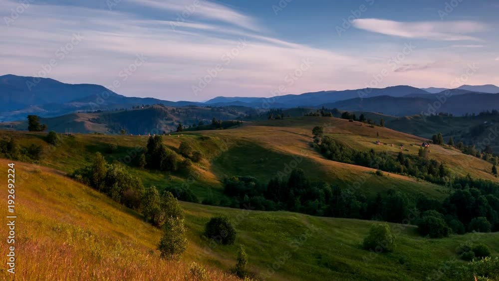 Magical view the green hills that glowing in sunlight. Time lapse clip, interval shooting video. Magical view the green hills that glowing in sunlight. Time lapse clip, interval shooting video.