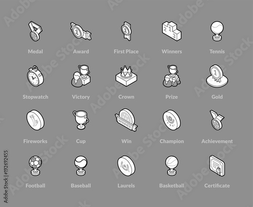 Isometric outline icons set