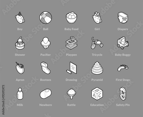 Isometric outline icons set