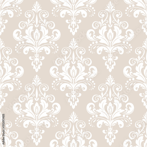 Wallpaper in the style of Baroque. A seamless vector background. White and pink floral ornament. Graphic vector pattern