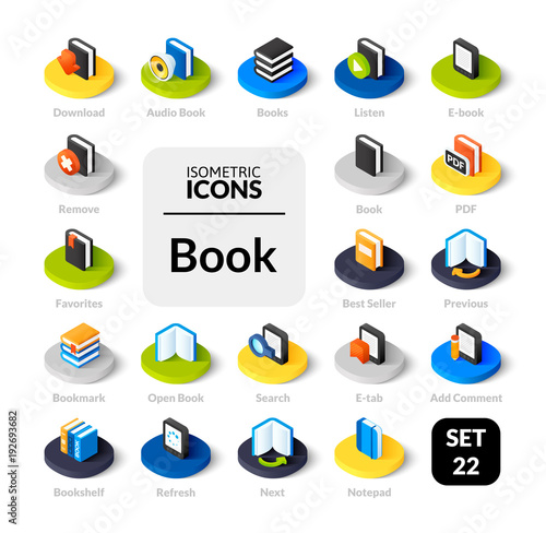 Color icons set in flat isometric illustration style, vector collection