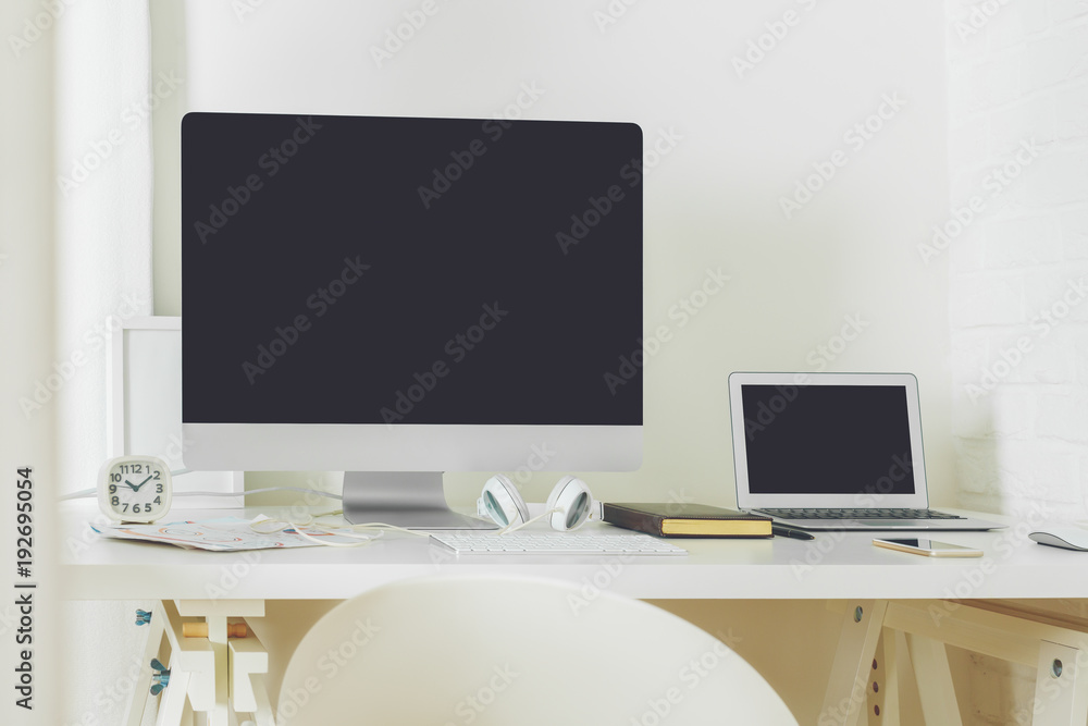 Contemporary desk with clean computer screen Contemporary desk with clean computer screen
