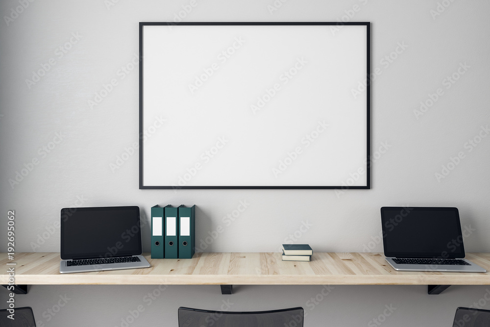 Workplace with empty banner Workplace with empty banner