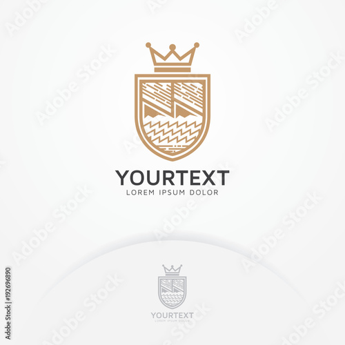 Abstract shield symbol with crown. Abstract symbol Medieval royal coat of arms and knight emblem. Shield royal symbol - logo template