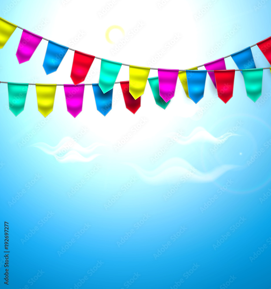 Vector realistic bunting 3d flag cloud sky Vector realistic bunting 3d flag cloud sky