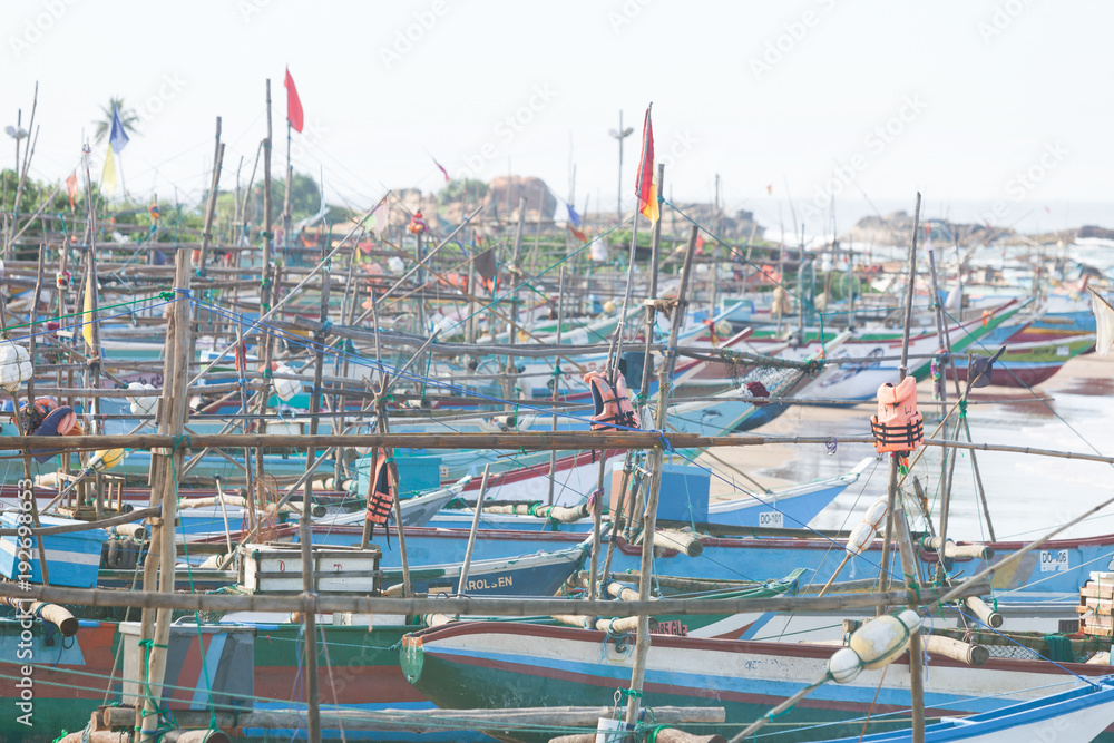 Sri Lanka, Dodanduwa - Several boats at the beach of Dodanduwa