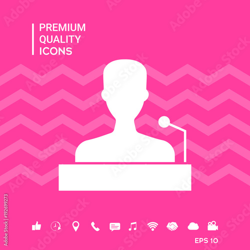 Speaker, orator speaking from tribune icon