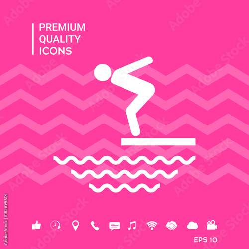 Swimmer on a springboard, Jumping into the water - icon
