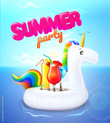 Vector summer party unicorn inflatable pool ring