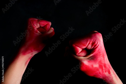 Fototapeta woman's fists with blood