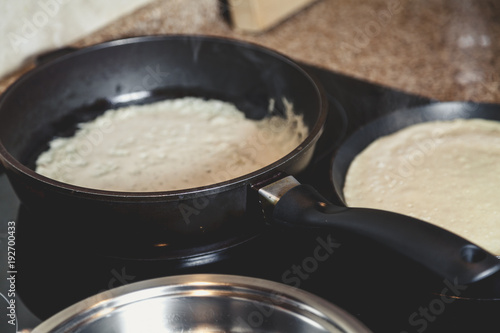 White pancake fry in  pan