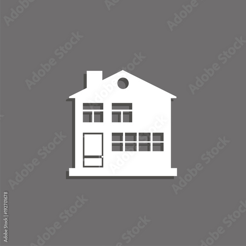 A private house. Vector icon. White image with a shadow on a gray background.