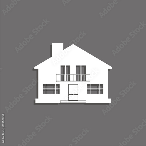 A private house. Vector icon. White image with a shadow on a gray background.