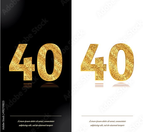 40 years anniversary black and white decorated cards with golden elements.