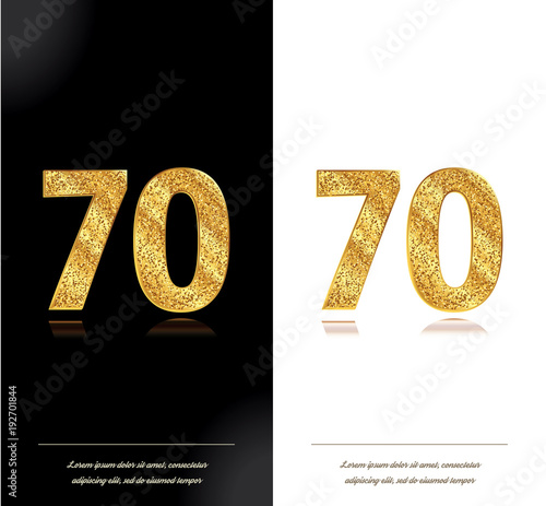 70 years anniversary black and white decorated cards with golden elements.