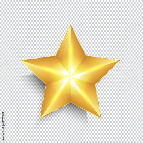 Gold star on transparent background. Vector illustration.