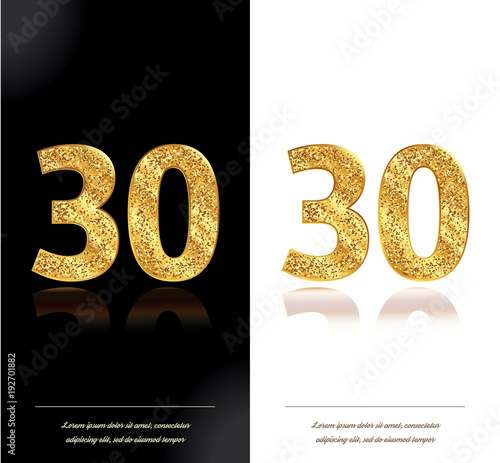 30 years anniversary black and white decorated cards with golden elements.