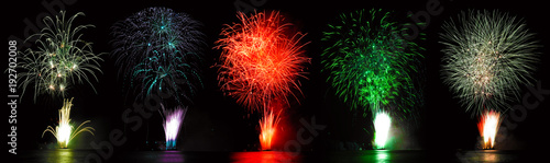 Colorful  fireworks. Fireworks over the water.