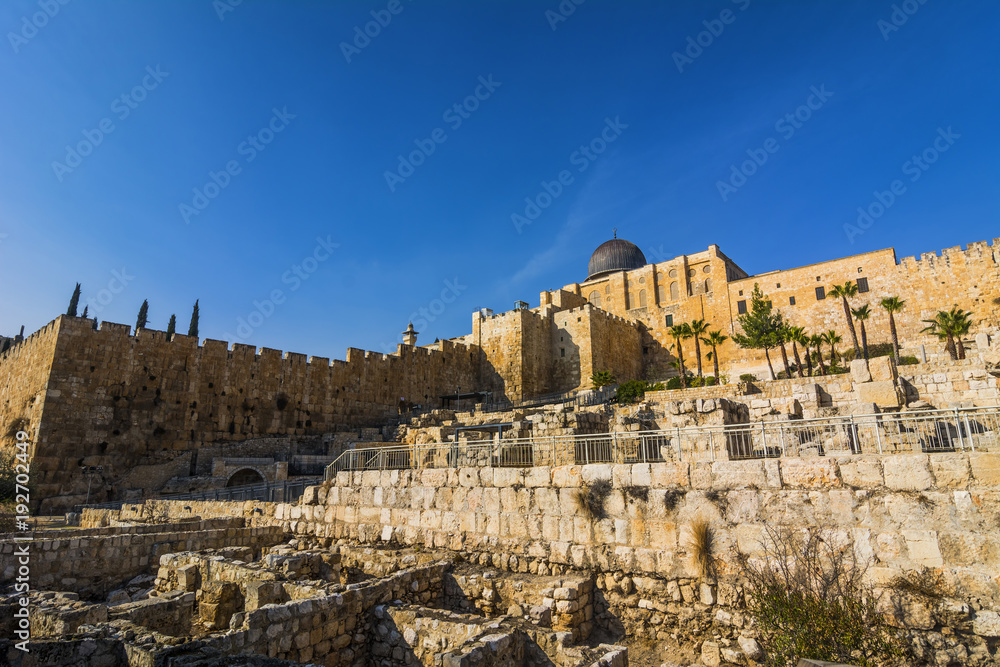 City of David, Jerusalem, Israel. Archeological site of ancient ruins - popular travel place
