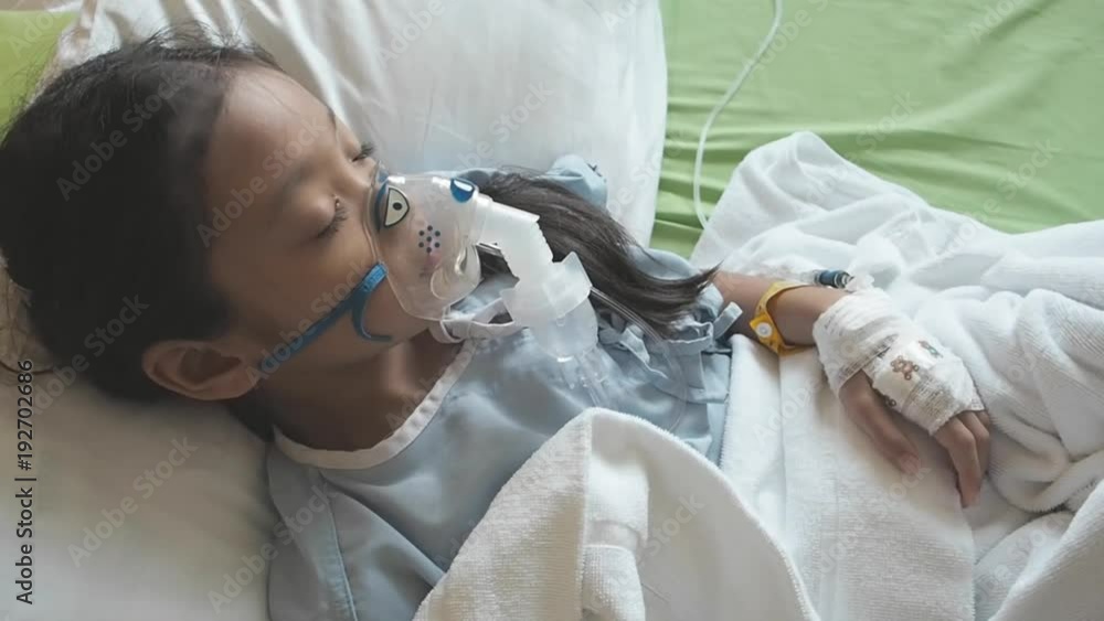 Girl patient treating and healing with respiratory mask equipment Girl patient treating and healing with respiratory mask equipment