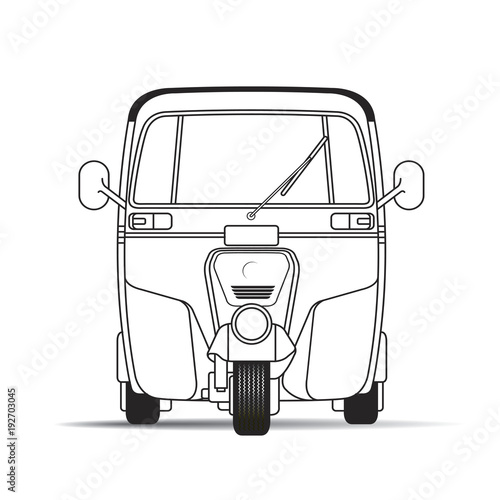 black outline three wheeler front view vector cartoon