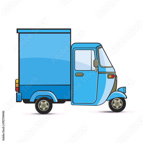 blue color delivery three wheeler vector cartoon