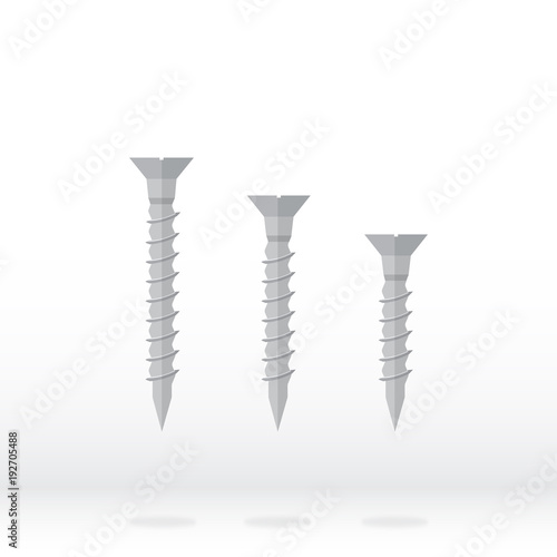 Screws logo template. Three screws of different sizes vector icons with shadow. Stock vector. Vector illustration EPS10.