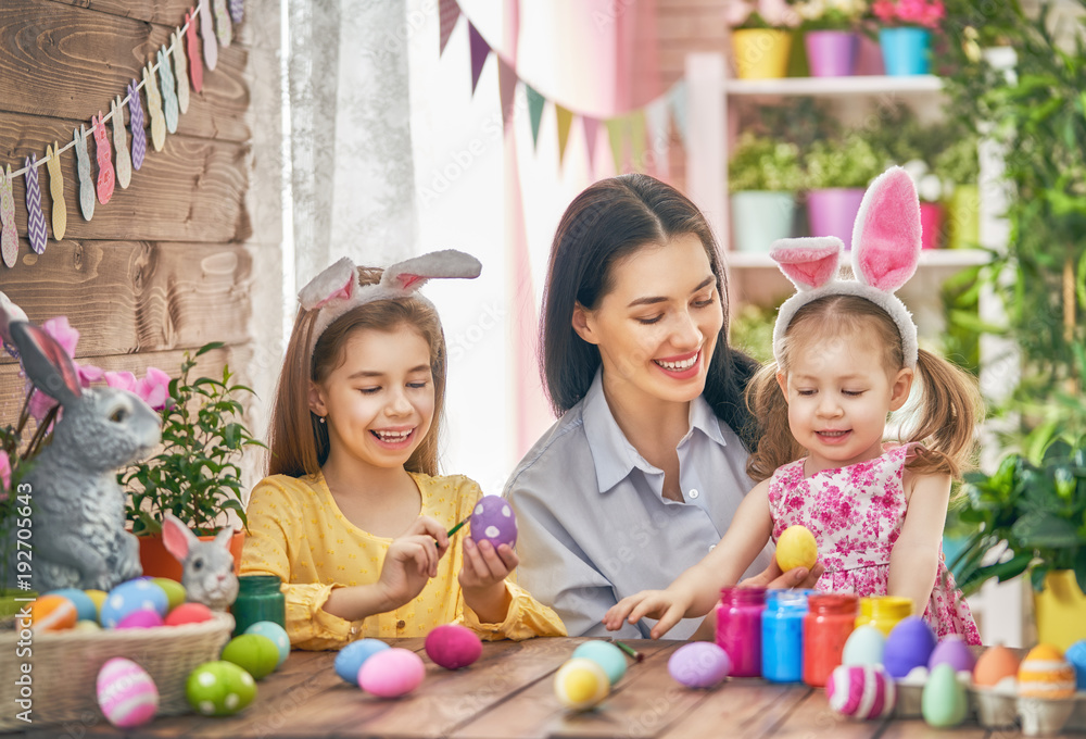 Family preparing for Easter Family preparing for Easter