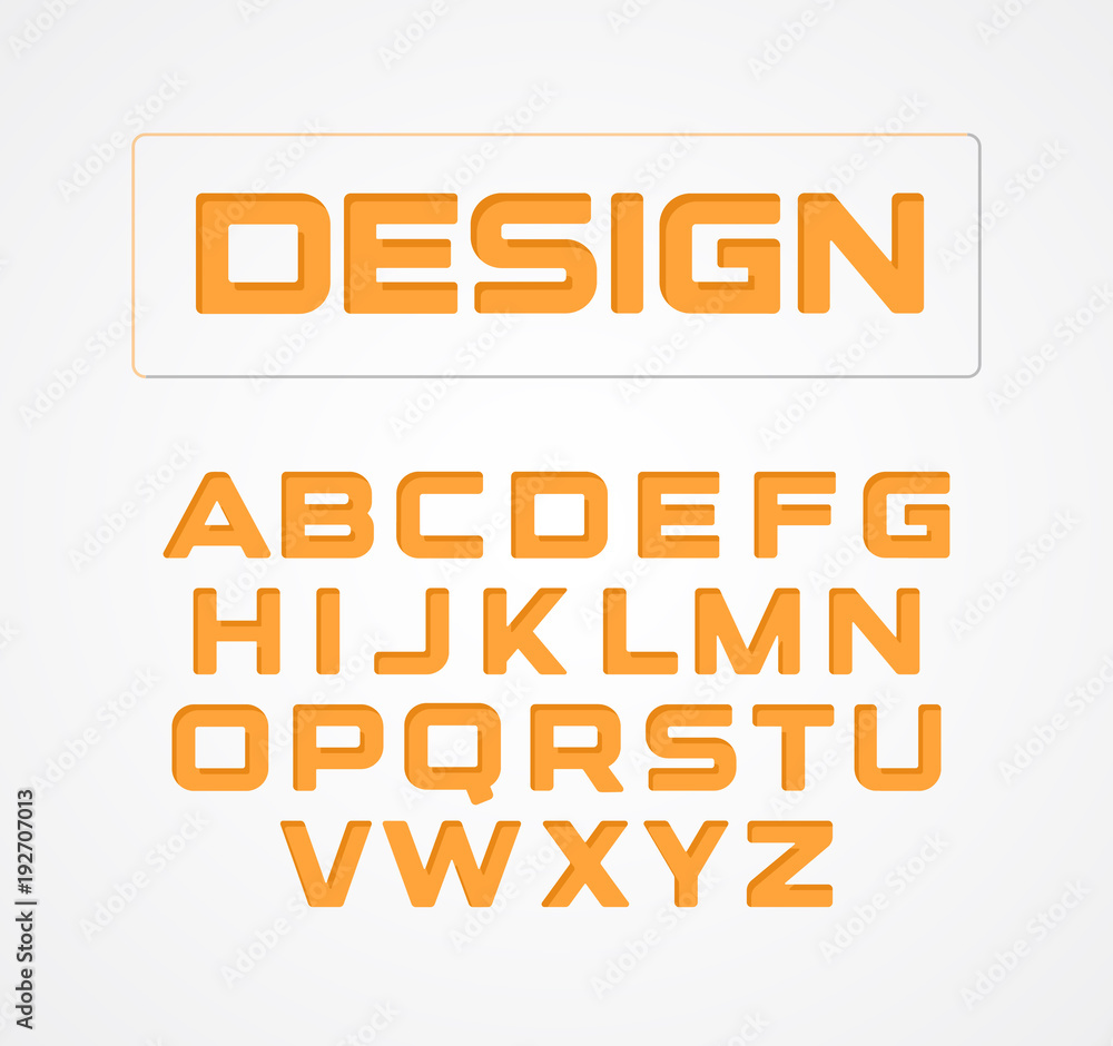Fototapeta premium Geometric minimalist technological design font. Alphabet symbols, vector collection. Orange stylized letter set.