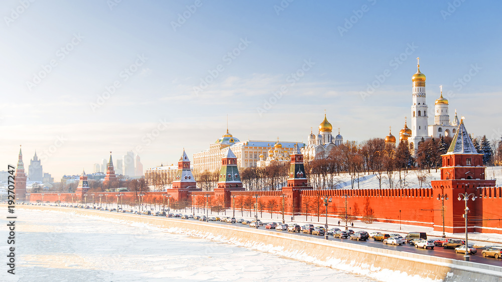 winter panorama of the Moscow Kremlin, Russia