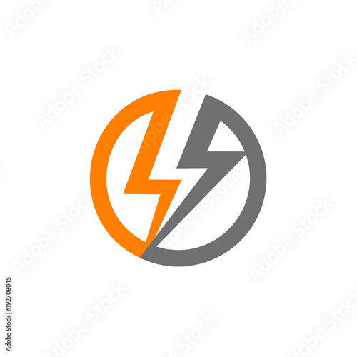 Renewable sources of energy, lightning in circle abstract vector logo.