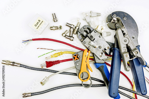 tools and supplies for the installation of Internet and television