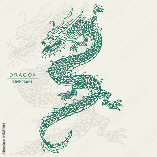 Chinese Dragon Tattoo. Hand draw vector illustration.