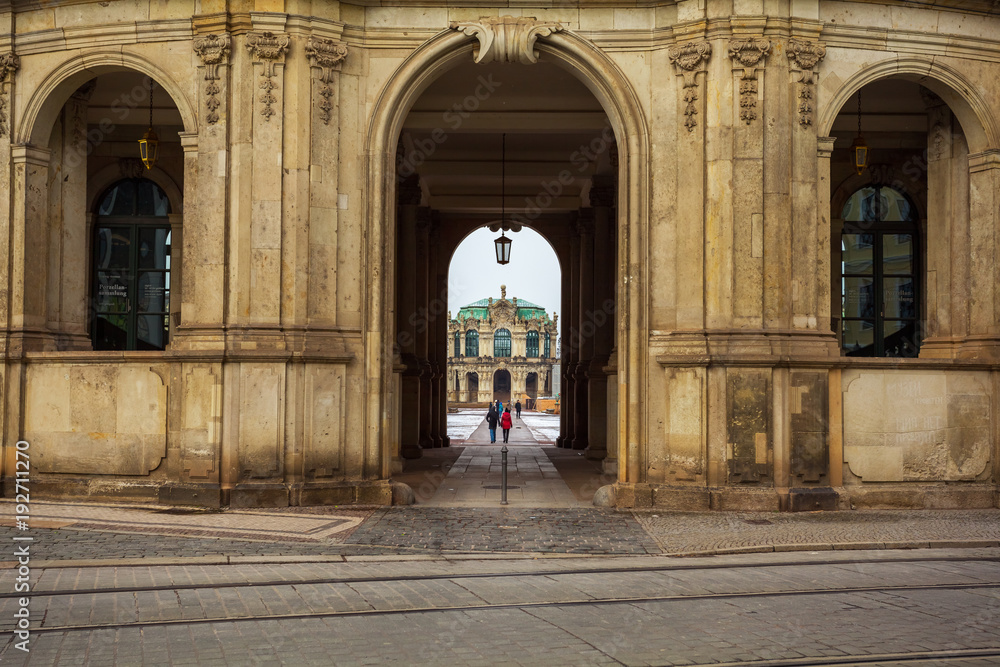 View to the historical buildings of the famous Zwinger palace in Dresden, Germany