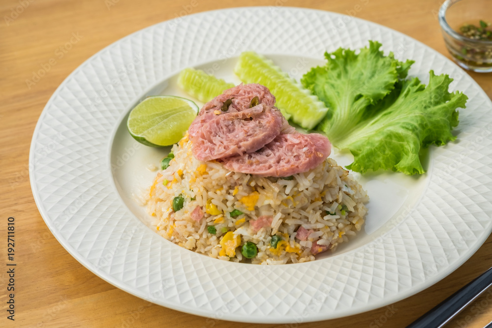Fried rice with fermented pork and vegetable, Thai food style.